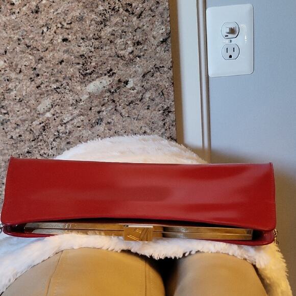 FURLA Red Clutch Luxury Bag with Metal Strap - Picture 14 of 16